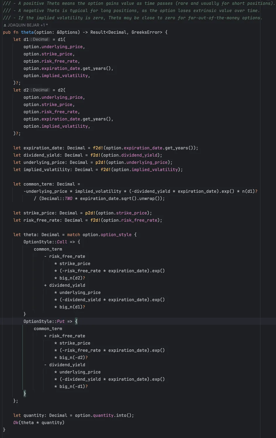 Implementación en Rust del cálculo de theta en OptionStratLib